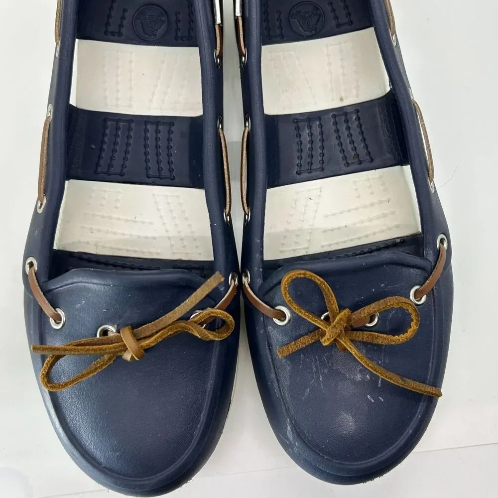 Crocs Women's Navy White Beach Line Slip-On Boat Shoes Size 9 - Picture 5 of 13